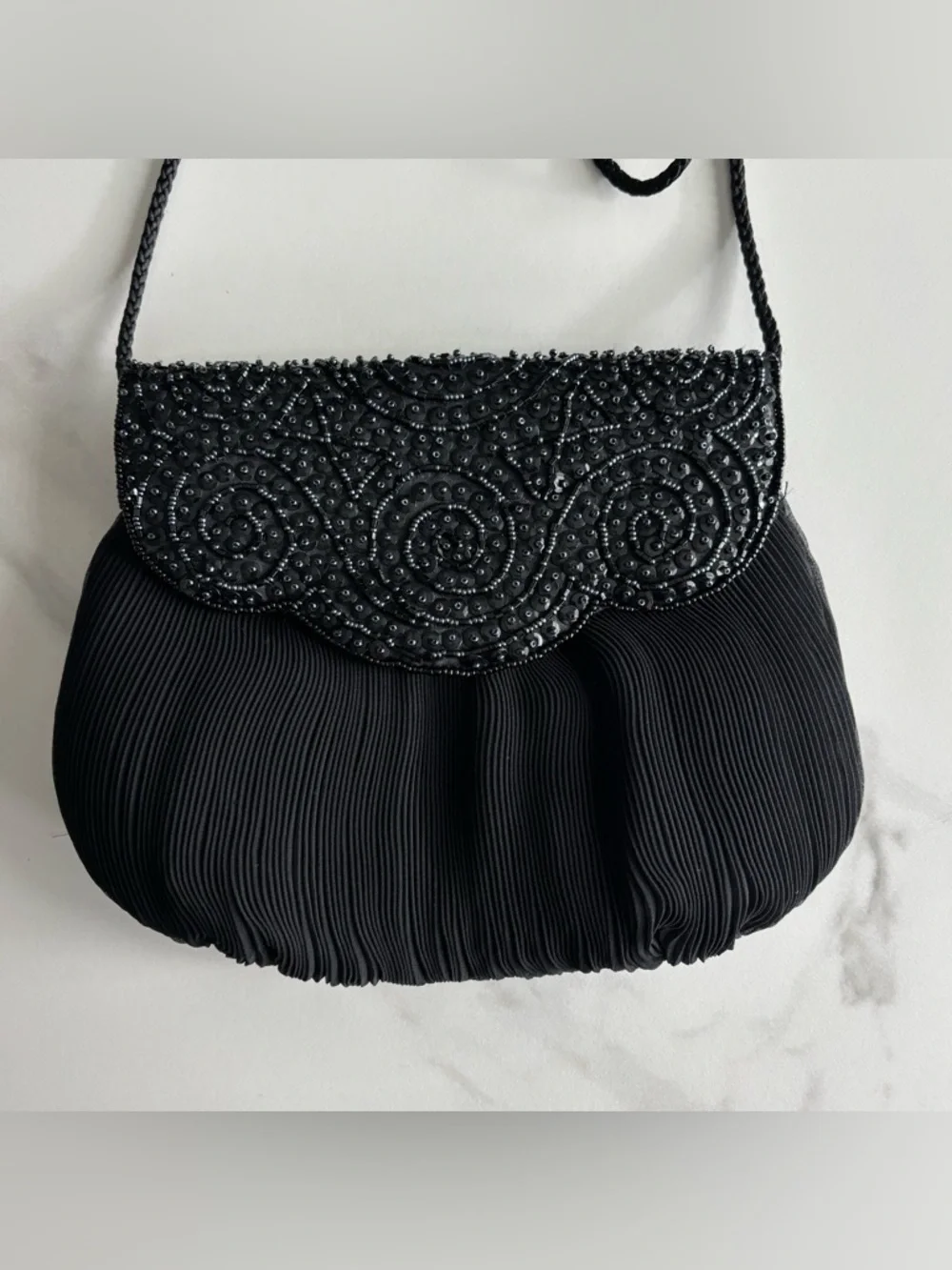 Genie Black Beaded Evening Shoulder Satin Bag Mini Black